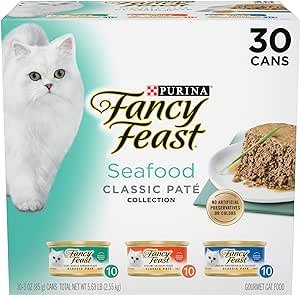 Fancy Feast Seafood Classic Pate Collection Grain Free Wet Cat Food Variety Pack - (Pack of 30) 3 oz. Cans