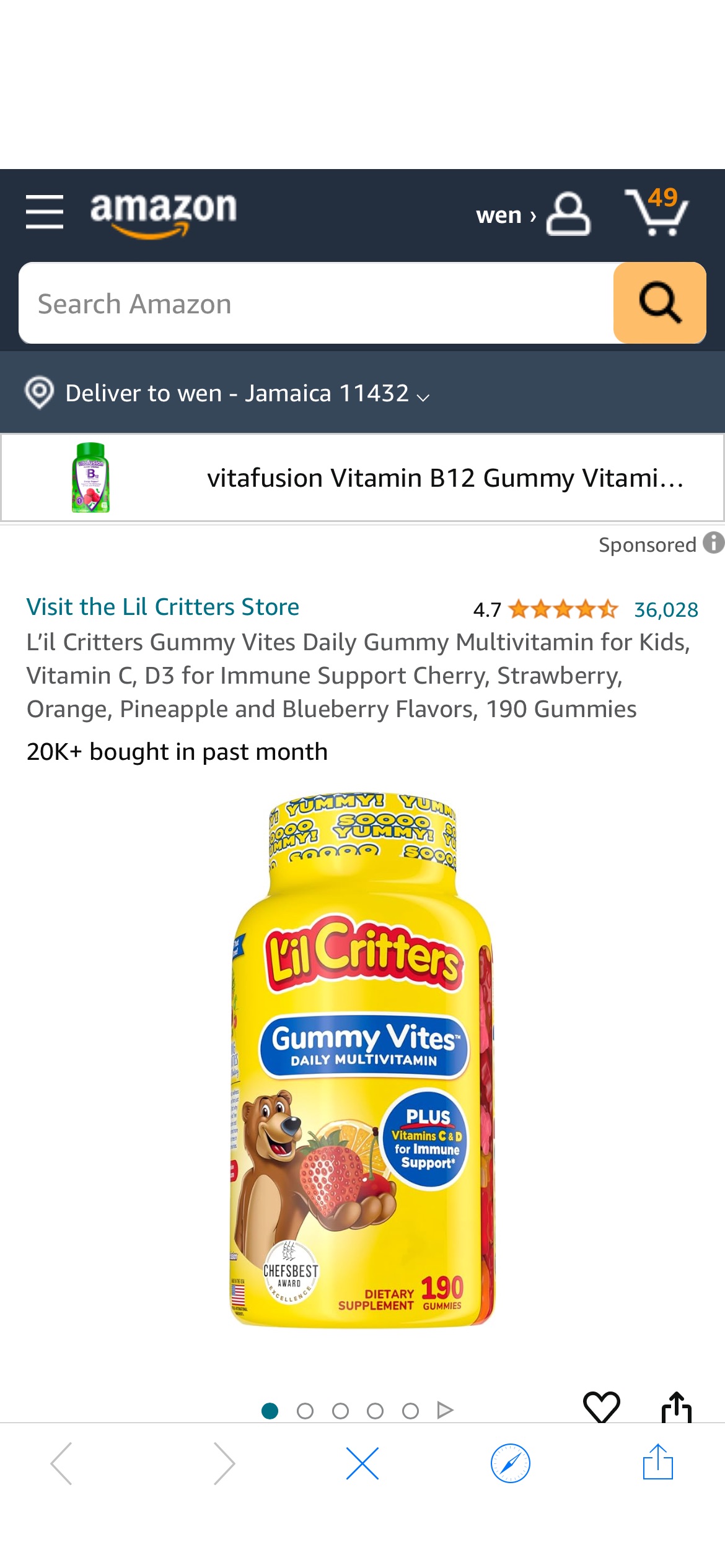 Amazon.com: L’il Critters Gummy Vites Daily Gummy Multivitamin for Kids, Vitamin C, D3 for Immune Support Cherry, Strawberry, Orange, Pineapple and Blueberry Flavors, 190 Gummies : Health & Household