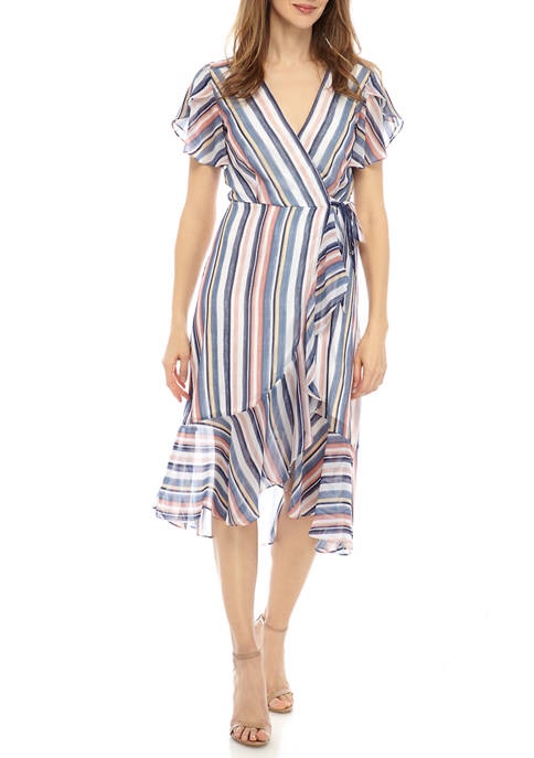 條紋連衣裙
Lux II Women's Multi Stripe Ruffle Wrap Dress