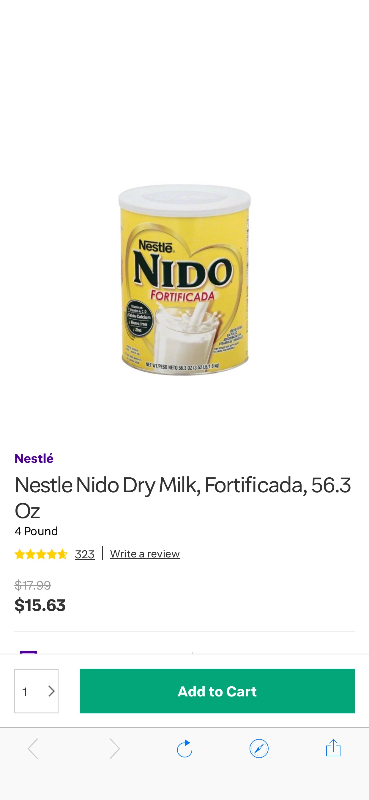 Nestle Nido Dry Milk, Fortificada, 56.3 Oz雀巢奶粉