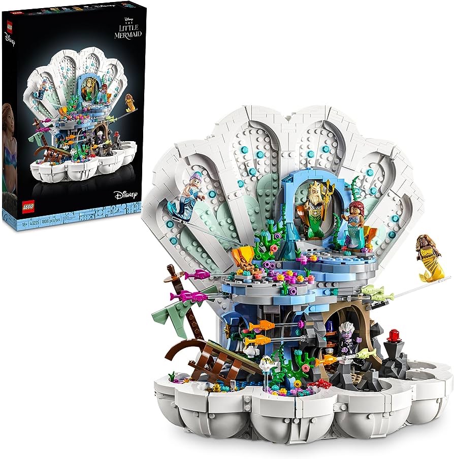 lego限时促销Amazon.com: LEGO Disney Princess The Little Mermaid Royal Clamshell 43225 Collectible Adult Building Set, Gift for Princess Movie Fans Ages 18 and Up, Featuring Ariel, Ursula, King Triton, Seb