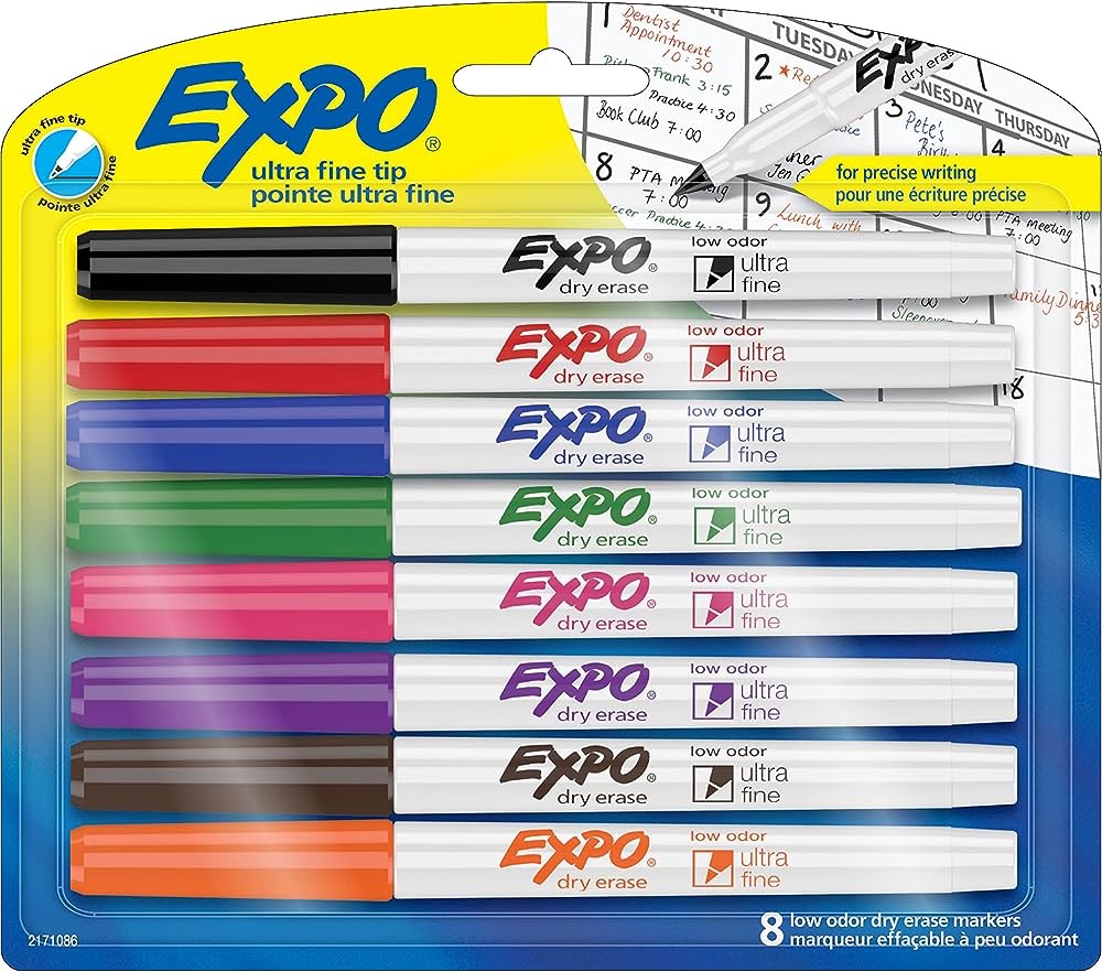 Amazon.com : EXPO Low Odor Dry Erase Markers, Ultra-Fine Tip, Assorted Colors, 8 Pack : Office Products