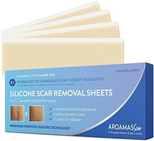 Amazon.com: Aroamas Professional Silicone Scar Removal Sheets for Scars Caused by C-Section, Surgery, Burn, Keloid, and More, Soft Adhesive Fabric Strips [5.7"x1.57", 4 Sheets for 2 Month Supply] 疤痕贴