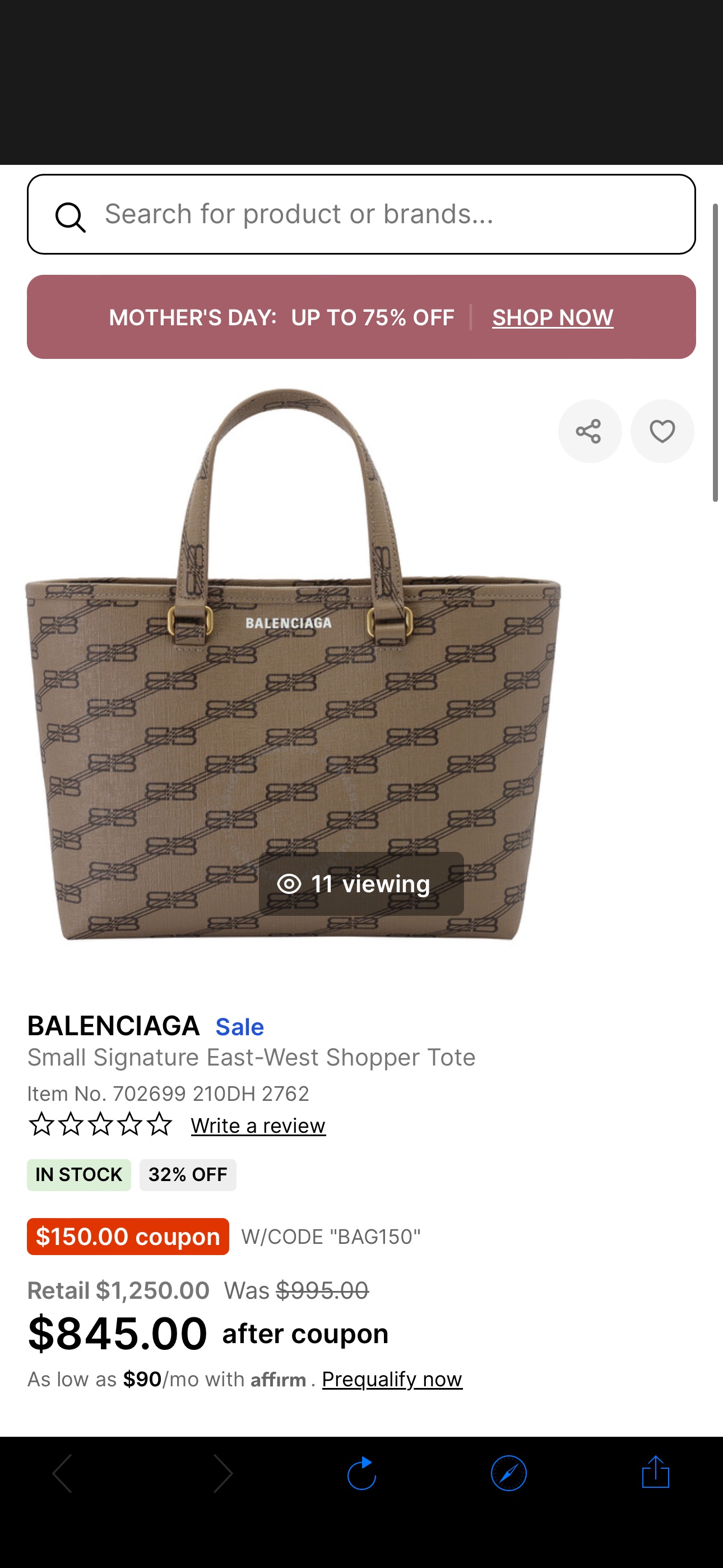 Balenciaga Small Signature East-West Shopper Tote 702699 210DH 2762 3665743898665 - Handbags - Jomashop