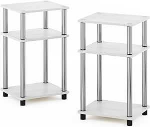 Amazon.com: Furinno Simplistic End Side Night Stand/Bedside Table with Stainless Steel Tubes, 2-Pack, 2-Tier Poles, White Oak/Chrome : Home &amp; Kitchen