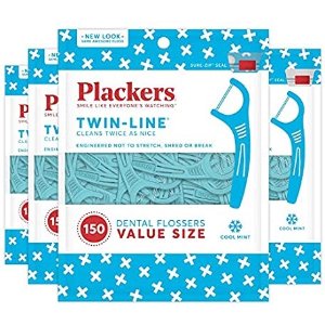 Plackers Twin-Line Dental Floss Picks, 150 Count (Pack of 4)