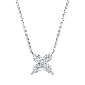 Round Brilliant 0.50 ctw VS2 Clarity, I Color Diamond 14kt White Gold Flower Necklace | Costco 钻石项链