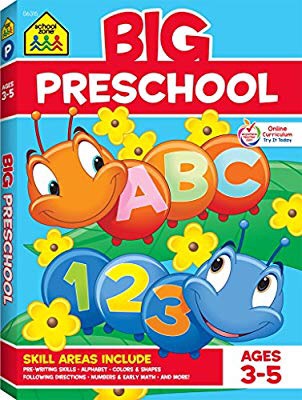 School Zone 学龄前练习册-4岁及以上，颜色、形状、数字1-10、字母表、写作阅读和语音（大准备练习册）