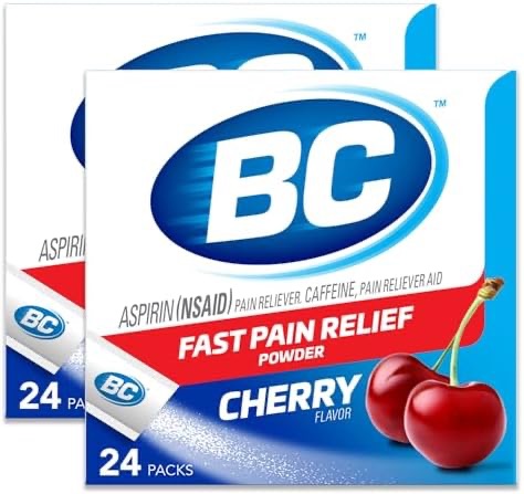 Amazon.com: BC 粉末止痛药，樱桃味阿司匹林溶解包，24 片粉末包（2 包）：