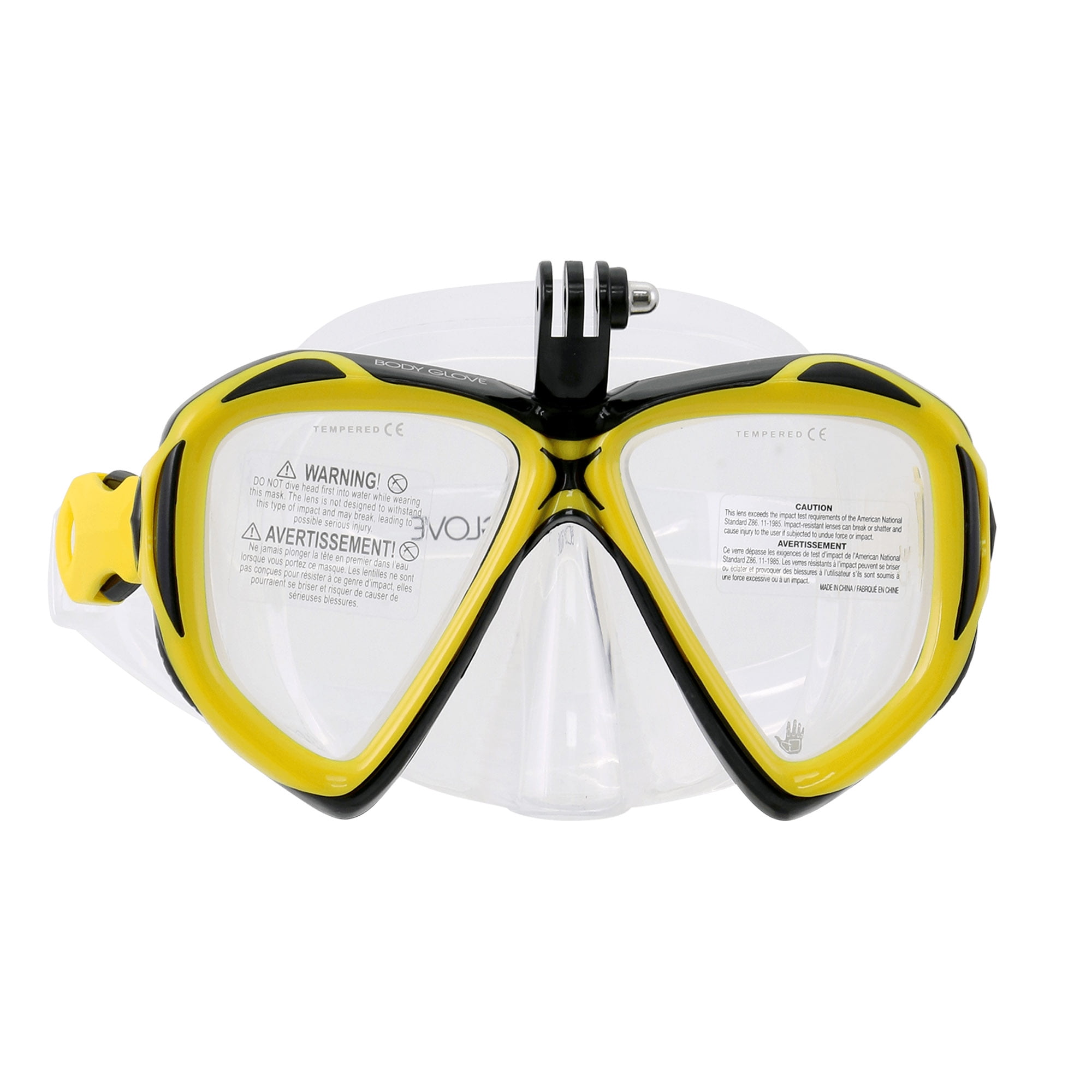 Body Glove Passage Adult Swimming Diving Snorkel Mask with GoPro Mount, Yellow - Walmart.com