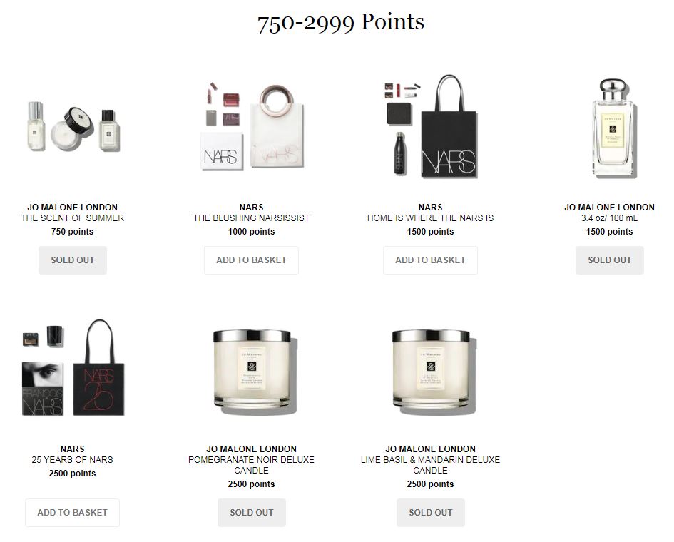 Sephora Rewards Bazaar 上新多款1500-2500积分Nars套装