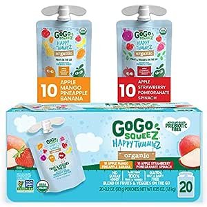 GoGo squeeZ Happy tummieZ Variety Pack, Organic Apple Mango Pineapple Banana &amp; Apple Strawberry Pomegrenate Spinach, 3.2 oz (Pack of 20