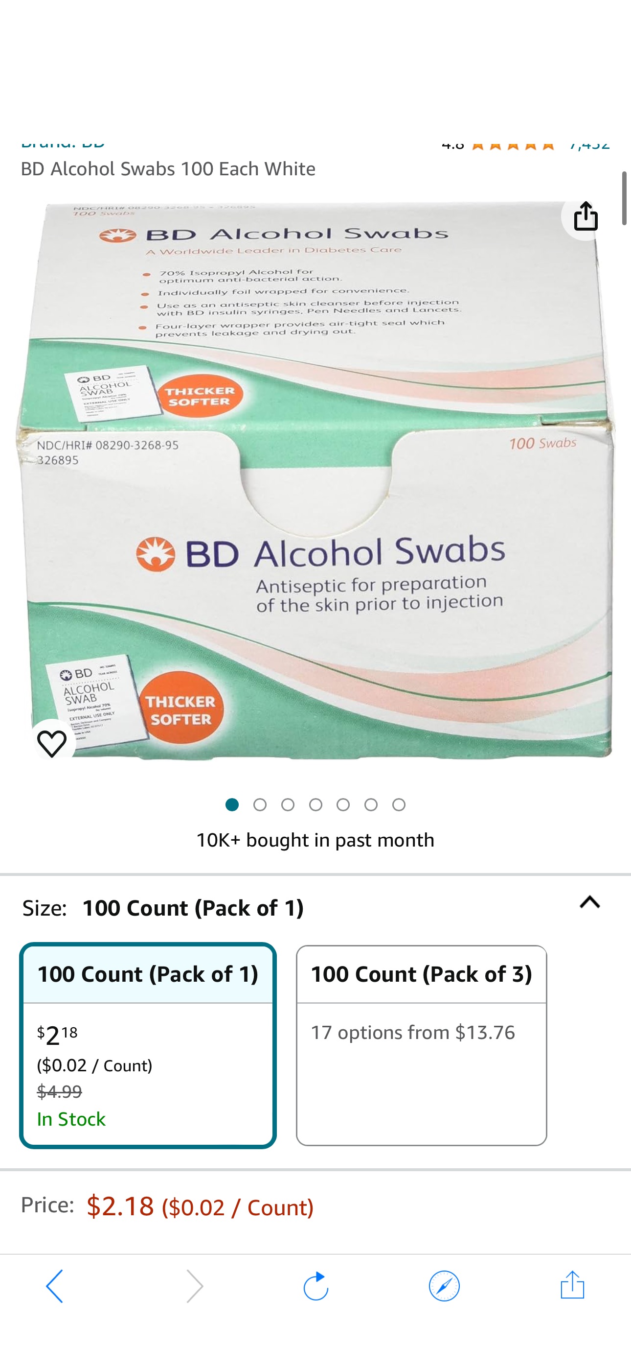 Amazon.com: BD Alcohol Swabs 100 Each White : Health & Household