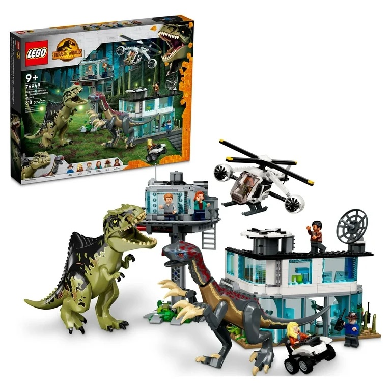 LEGO Jurassic World Giganotosaurus & Therizinosaurus Attack 76949 with 2 Dinosaur Toy Figures, ATV Car, Helicopter & Garage, Gifts for Kids, Boys and Girls -乐高侏罗纪世界