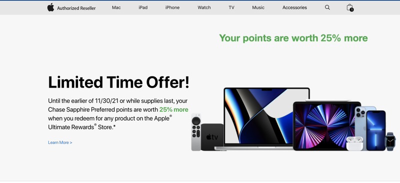 Chase信用卡Ultimate Rewards积分兑换全系苹果产品8折优惠