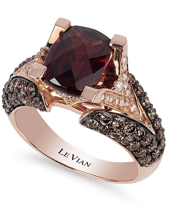 Le Vian 红宝石钻石戒指Raspberry Rhodolite® Garnet (3 ct. t.w.), Chocolate Diamonds® (1-1/5 ct. t.w.) and White Diamond Accent Ring in 14k Rose Gold & Reviews - Rings - Jewelry & Watches - Macy's