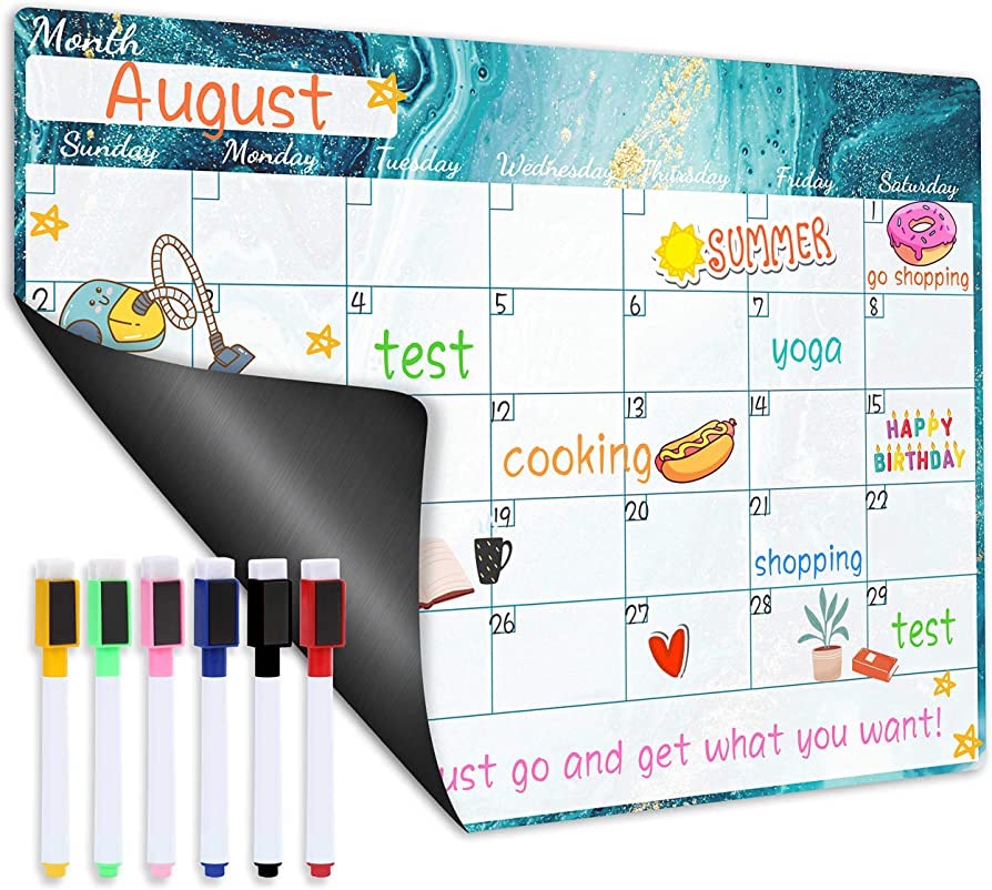 Amazon.com : 冰箱磁性日历 - 带空白笔记部分的干擦冰箱磁性日历，16.9" x 11.8"，带笔/记号笔的冰箱日历，儿童冰箱日历