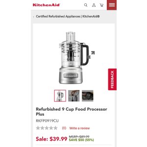 $40 Contour Silver Refurbished 9 Cup Food Processor Plus RKFP0919CU | KitchenAid食品加工机