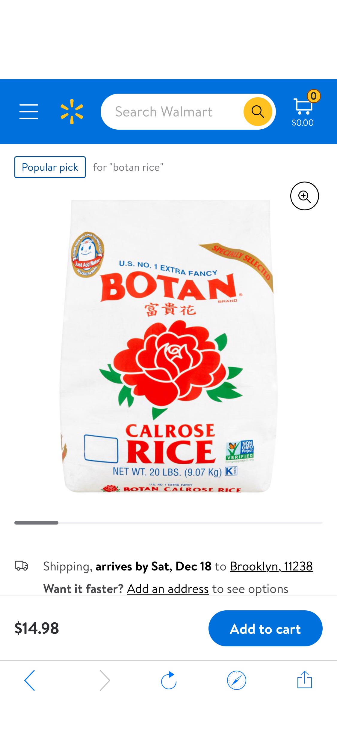 Botan Extra Fancy Calrose Rice, 320 Oz - Walmart.com 20磅富贵花寿司米