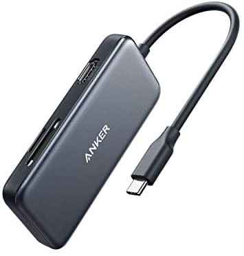 充电Anker USB C Hub, 5-in-1 USB C Adapter, with 4K USB C to HDMI, SD and microSD Card Reader, 2 USB 3.0 Ports, for MacBook Pro 2020/2019/2018, iPad Pro 2020/2019, Pixelbook,