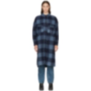 $371 IM格子大衣Navy & Blue Check Fontizi Coat by Isabel Marant Etoile