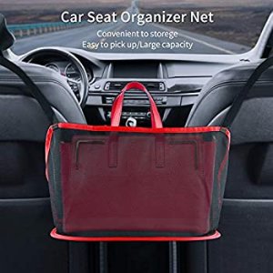 $9.99 Beinhome Car Net Pocket Handbag Purse Holder, Car Seat Back Organizer Bag, Purse Bag Storage Pocket, Hanging Storage Bag Between Front Car Seats - Red Edge: Automotive车用收纳袋