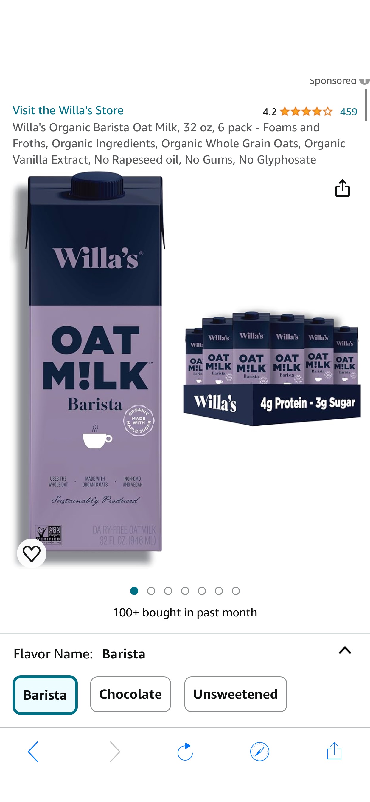 Amazon.com: Willa's Organic Barista Oat Milk, 32 oz, 6 pack - Foams and Froths, Organic Ingredients, Organic Whole Grain Oats, Organic Vanilla Extract, No Rapeseed oil, No Gums, No Glyphosate : Grocer