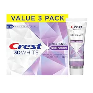 Amazon.com : Crest 3D White Brilliance Vibrant Peppermint Teeth Whitening Toothpaste, 4.6 oz Pack of 3, Anticavity Fluoride Toothpaste 