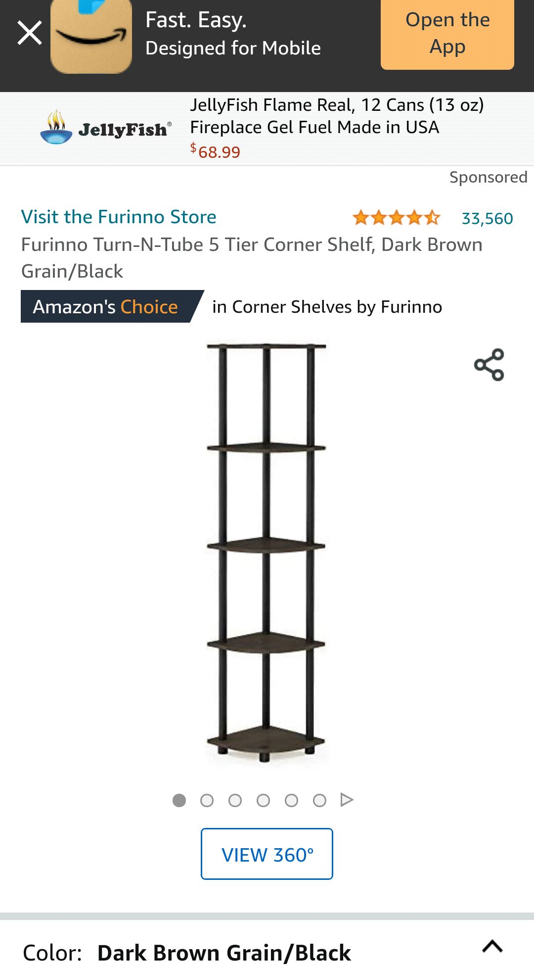 置物架 Furinno Turn-N-Tube 5 Tier Corner Shelf, Dark Brown Grain/Black: Furniture & Decor