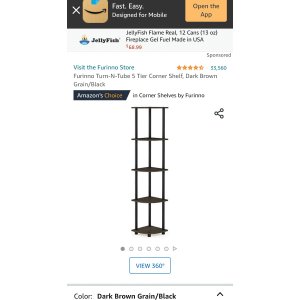$22.8 置物架 Furinno Turn-N-Tube 5 Tier Corner Shelf, Dark Brown Grain/Black: Furniture & Decor