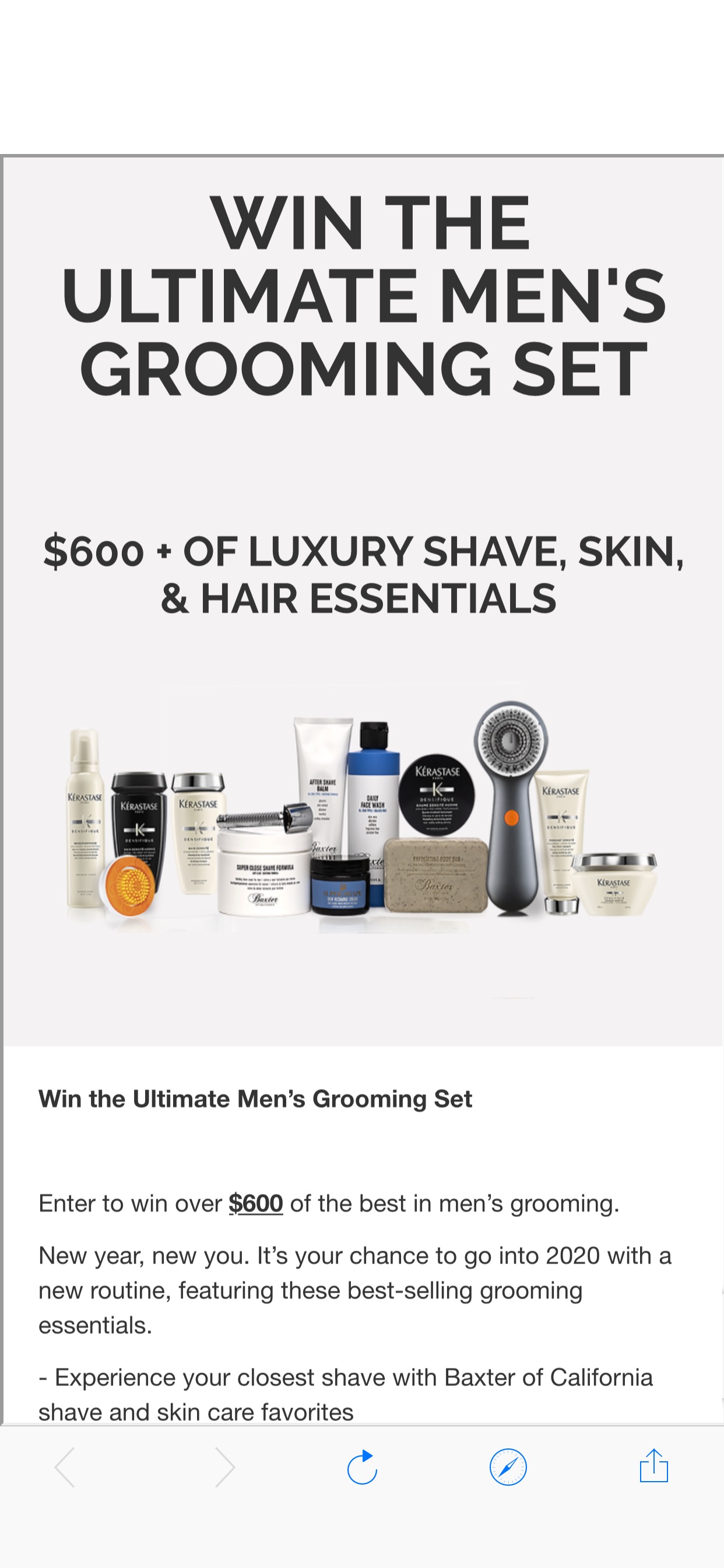 Men's Essentials Sweeps for Grooming, Skin + Hair免费抽奖 价值600