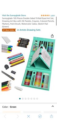 Sunnyglade 185 Pieces Double Sided Trifold Easel Art Set, Drawing Art Box  with Oil Pastels, Crayons, Colored Pencils, Markers, Paint Brush,  Watercolor Cakes, Sketch Pad (Green) - 北美省钱快报折扣爆料