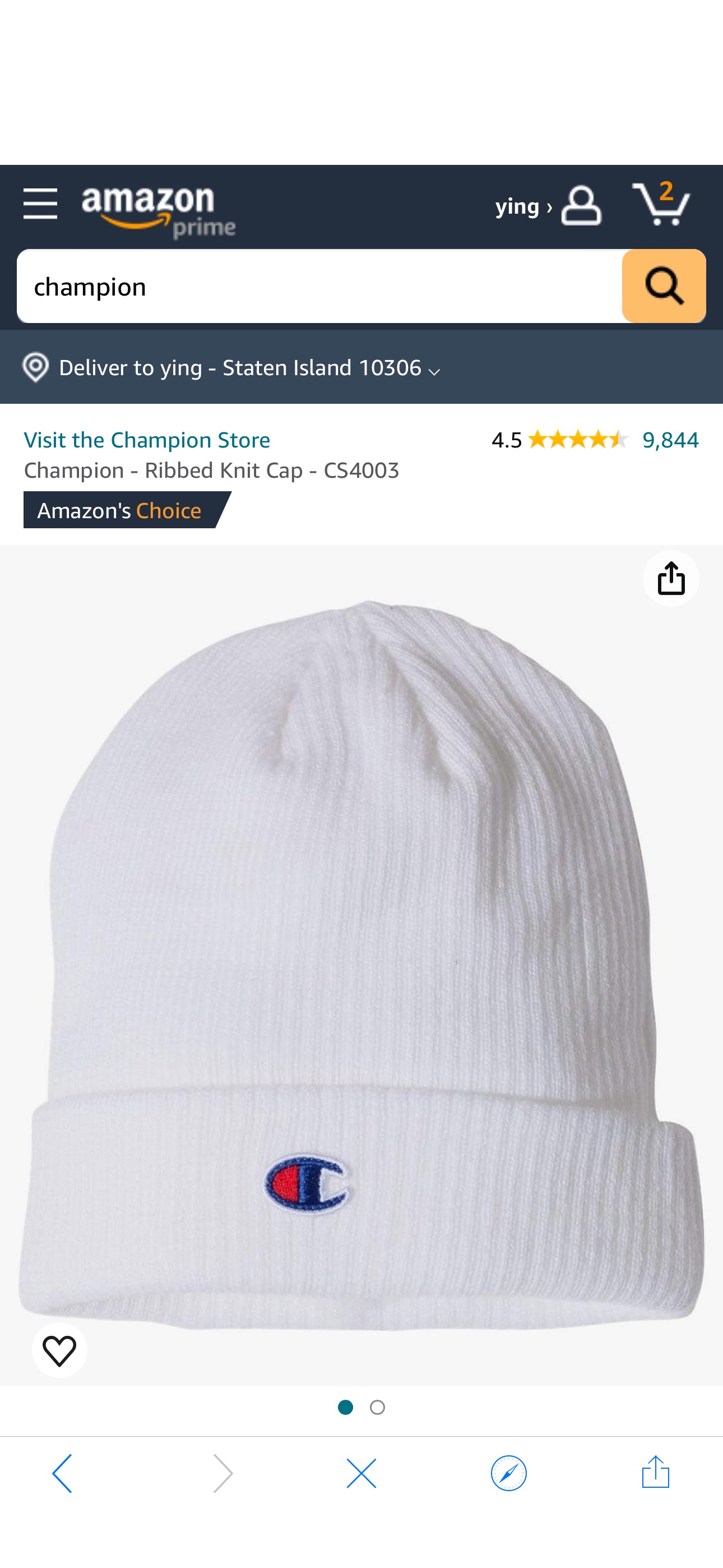 Champion Ribbed Knit Cap One Size White at Amazon Men’s Clothing store