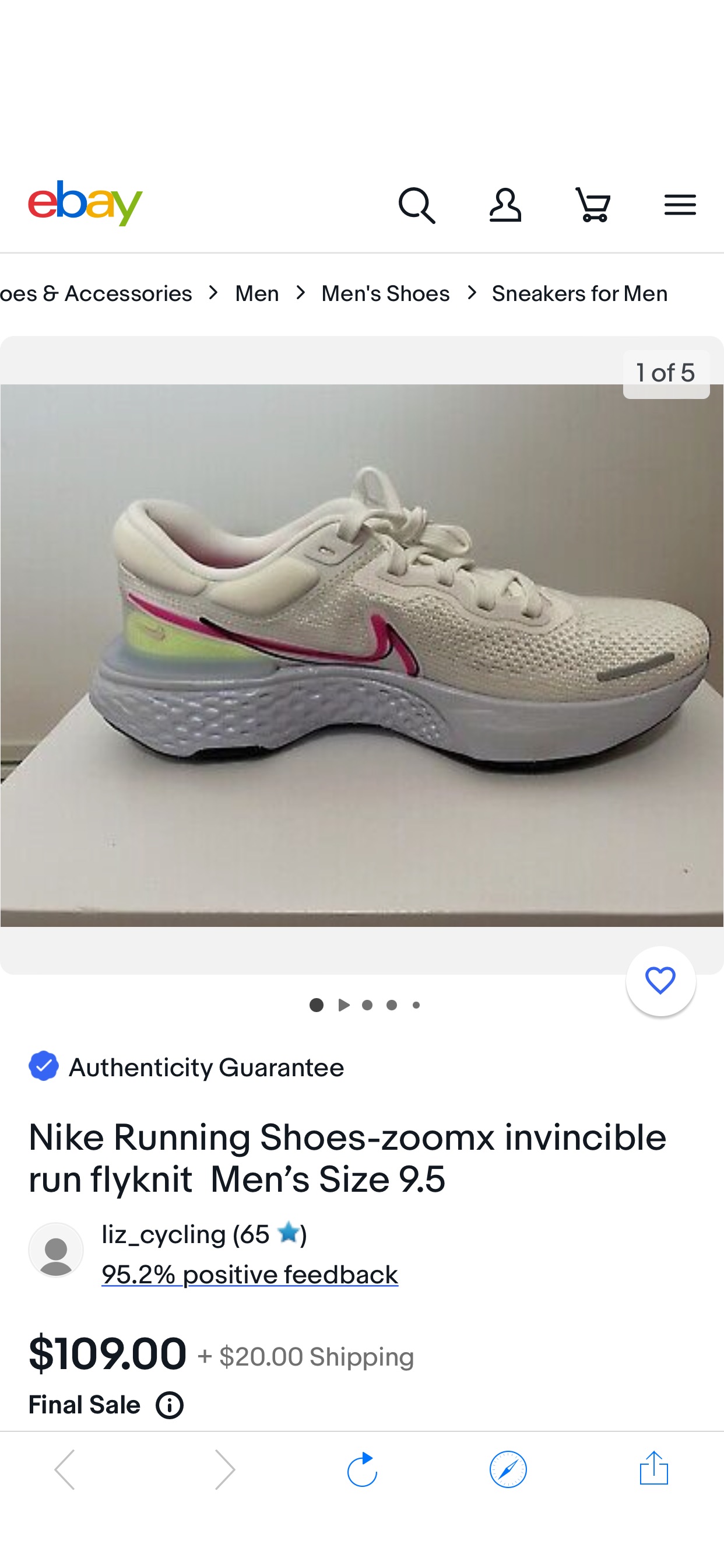 Nike Running Shoes-zoomx invincible run flyknit Men’s Size 9.5 | eBay