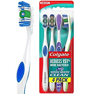 Amazon.com : Colgate 360 Adult Toothbrush, Medium (4 Count) : Beauty &amp; Personal Care牙刷