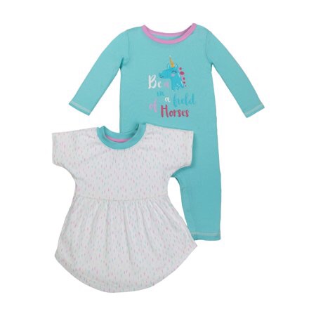 Little Star Organic - 女嬰童裝 Newborn Baby Girl Long Sleeve One Piece Romper & Dress, 2-pack - Walmart.com