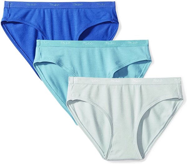 Mae Women's Subtle Logo Elastic Modal Bikini Underwear, 3 Pack