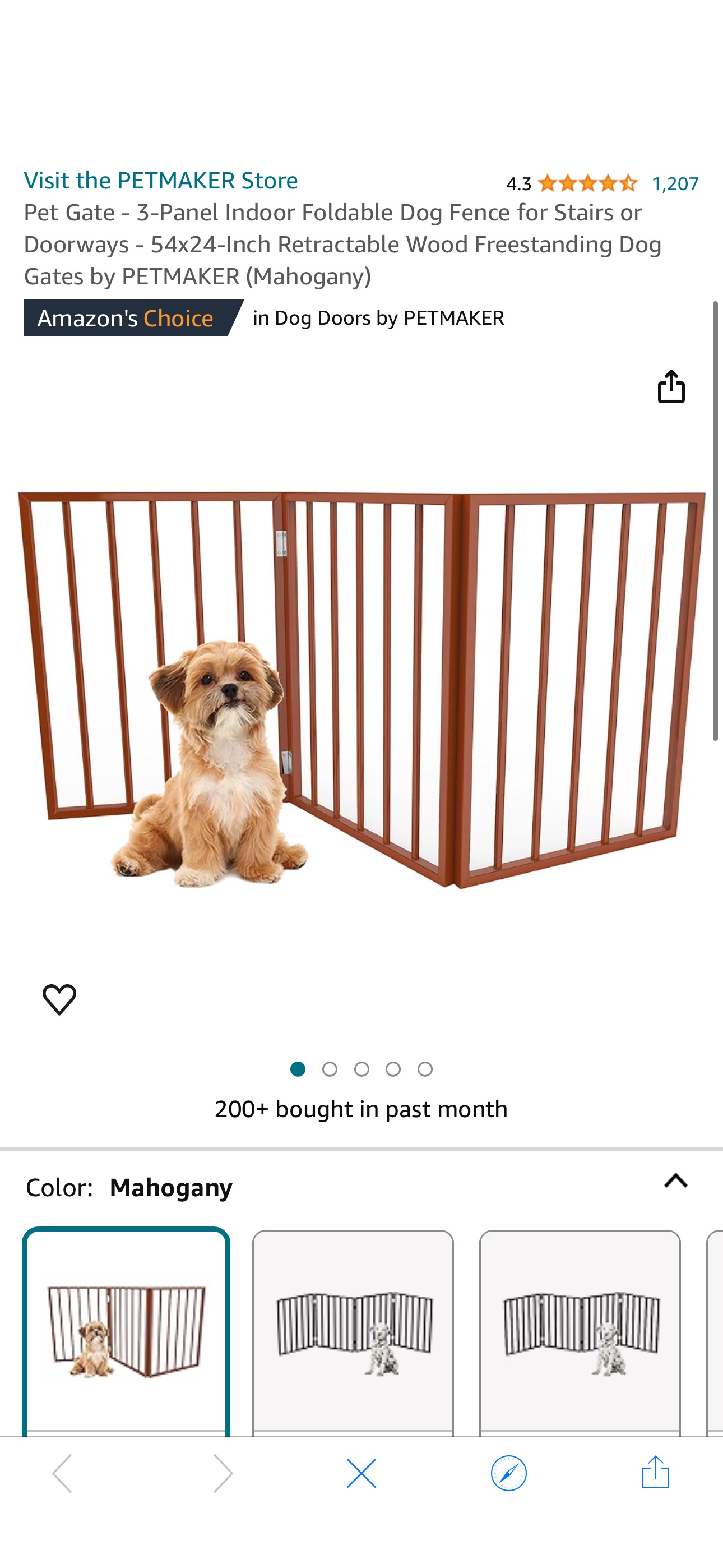Amazon.com : Pet Gate - 3-Panel Indoor Foldable Dog Fence for Stairs or Doorways - 54x24-Inch Retractable Wood Freestanding Dog Gates by PETMAKER (Mahogany) : Pet Supplies