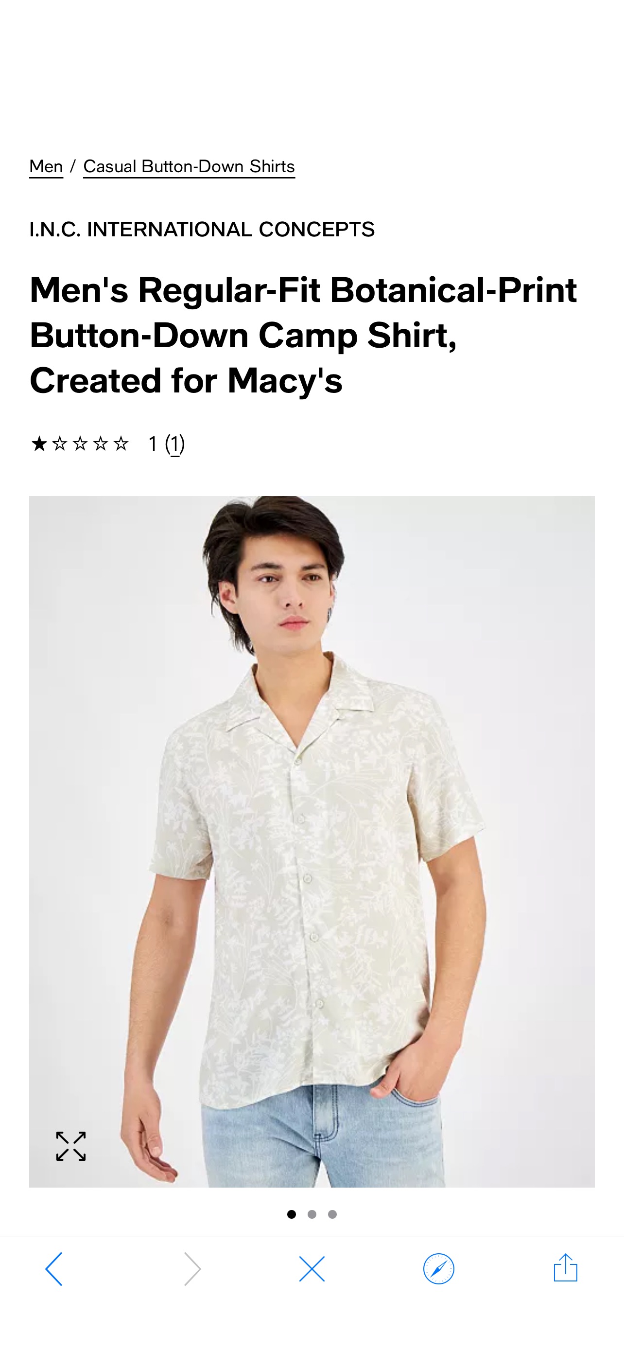 衬衫I.N.C. International Concepts Men's Regular-Fit Botanical-Print Button-Down Camp Shirt, Created for Macy's - Macy's