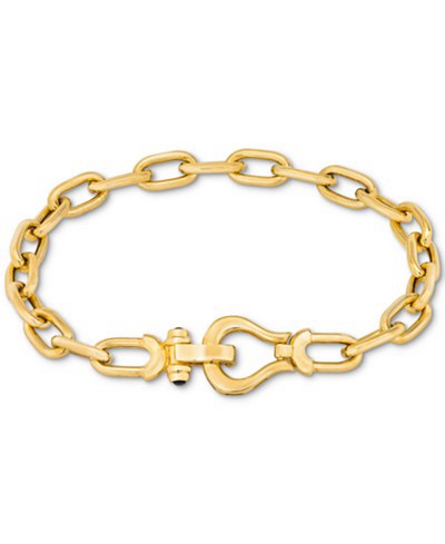 Italian Gold Black Spinel Horseshoe Clasp Paperclip Link Bracelet in 14k Gold-Plated Sterling Silver - Macy's