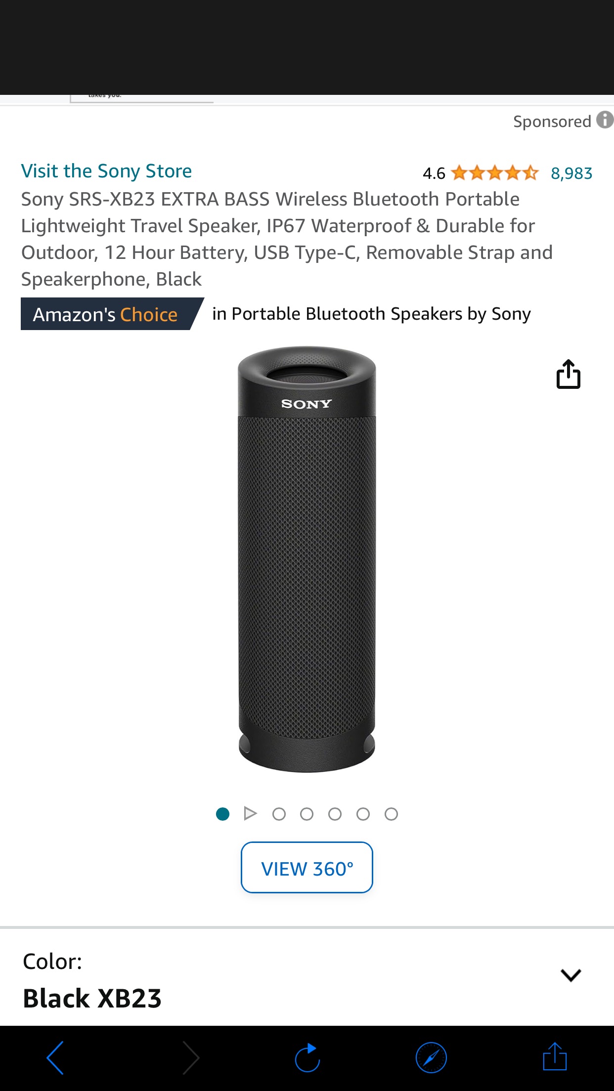 Amazon.com: Sony SRS-XB23 EXTRA BASS Wireless Bluetooth Portable Lightweight Travel Speaker, IP67 Waterproof & Durable for Outdoor, 12 Hour Battery, USB Type-C, Removable Strap and Speakerphone, Black