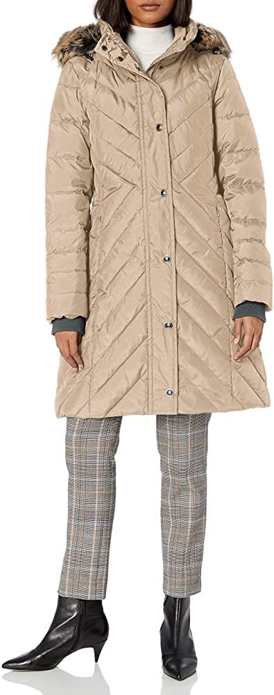 LONDON FOG Women's Chevron Down Quilting with Removable Hood