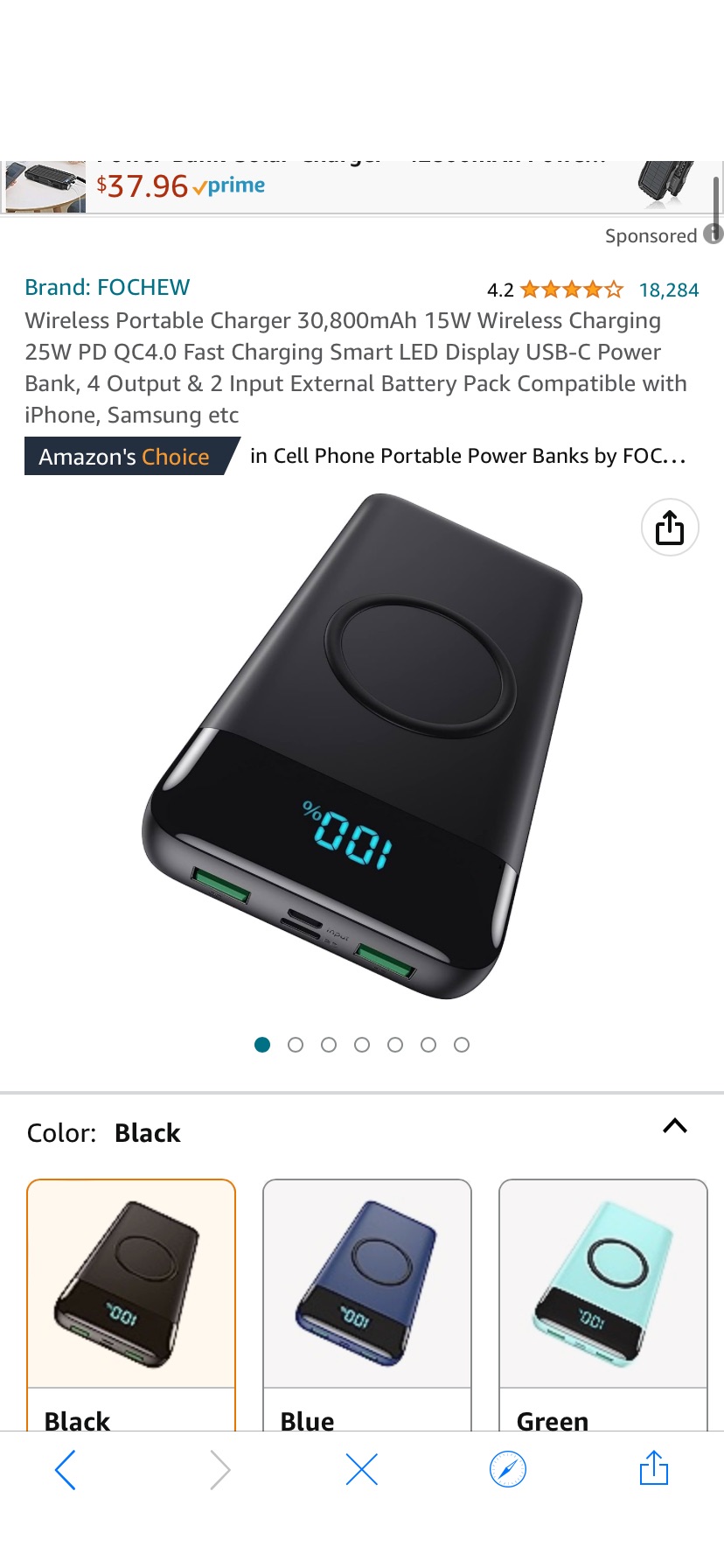 Amazon.com: Wireless Portable Charger 30,800mAh 15W Wireless Charging 25W PD QC4.0 Fast Charging Smart LED Display USB-C Power Bank, 4 Output & 2 Input External Battery Pack Compatible with iPhone, Sa