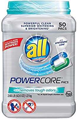 all Powercore Pacs 洗衣清洁剂加上去除难闻气味，50个洗衣球