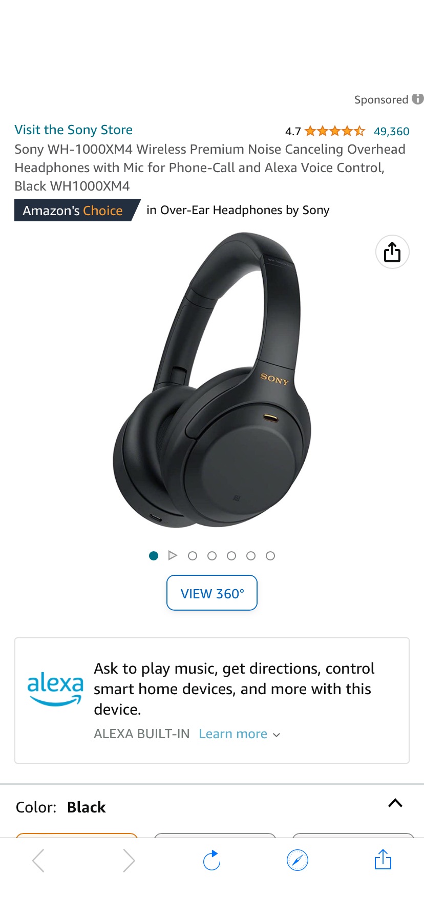 Amazon.com: Sony WH-1000XM4 Wireless Premium Noise Canceling Overhead Headphones with Mic for Phone-Call and Alexa Voice Control, Black WH1000XM4 : Electronics
