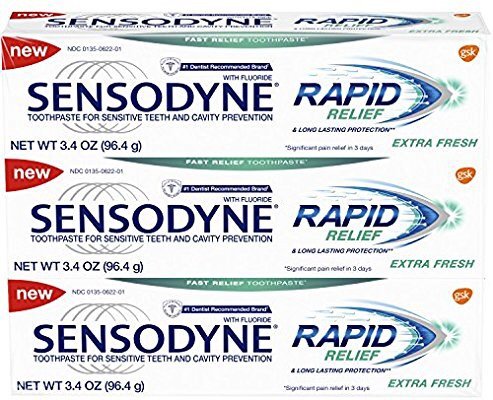 Rapid Relief Sensitivity Toothpaste, Extra Fresh, 3.4 ounce (Pack of 3)