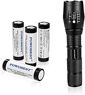 POWOBEST Handheld 18650 LED Flashlights, 4 Rechargeable Battery Included