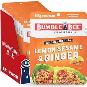 Bumble Bee Lemon Sesame &amp; Ginger Seasoned Tuna, 2.5 oz Pouches (Pack of 12) - Ready to Eat