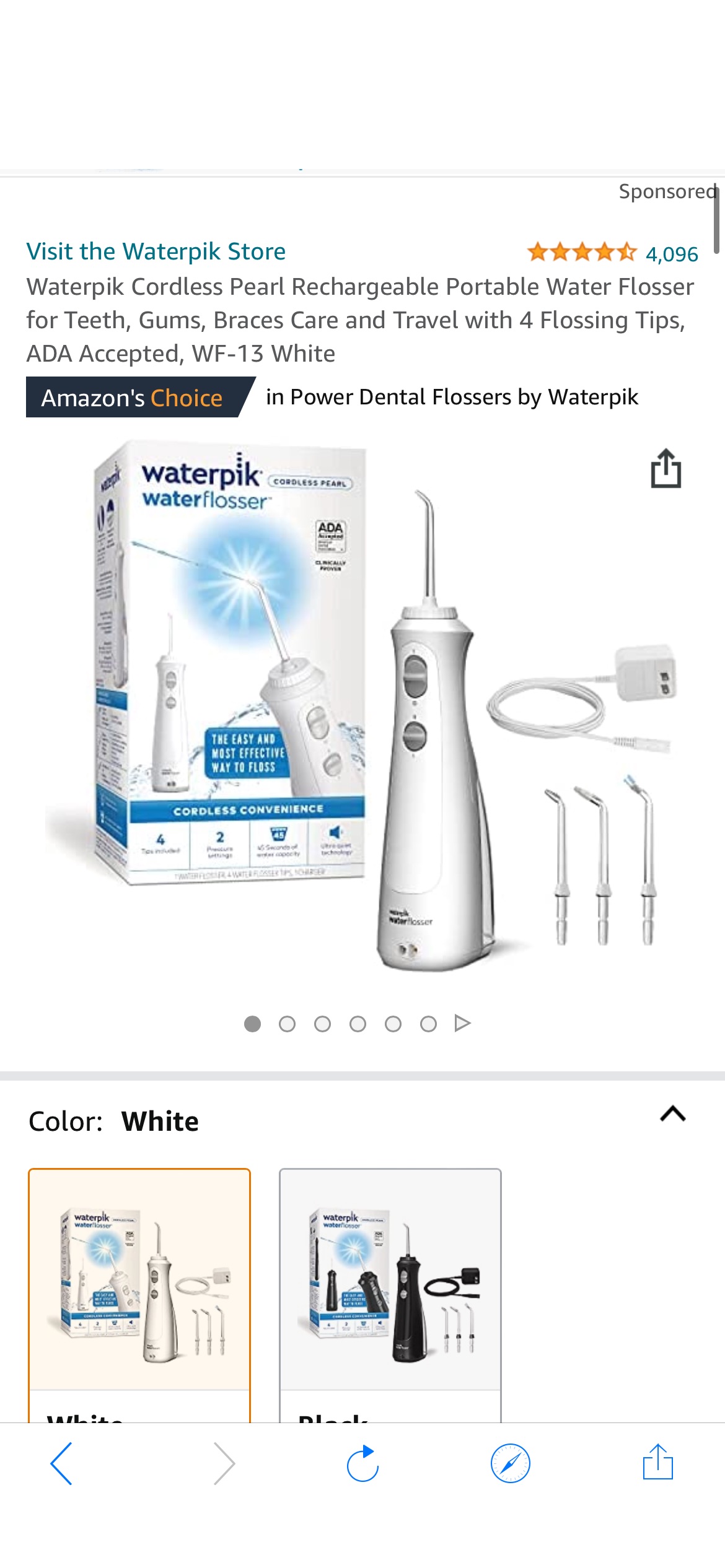 Amazon.com: Waterpik Cordless Pearl Rechargeable Portable Water Flosser for Teeth, Gums, Braces Care and Travel with 4 Flossing Tips, ADA Accepted, WF-13 White : Everything Else
