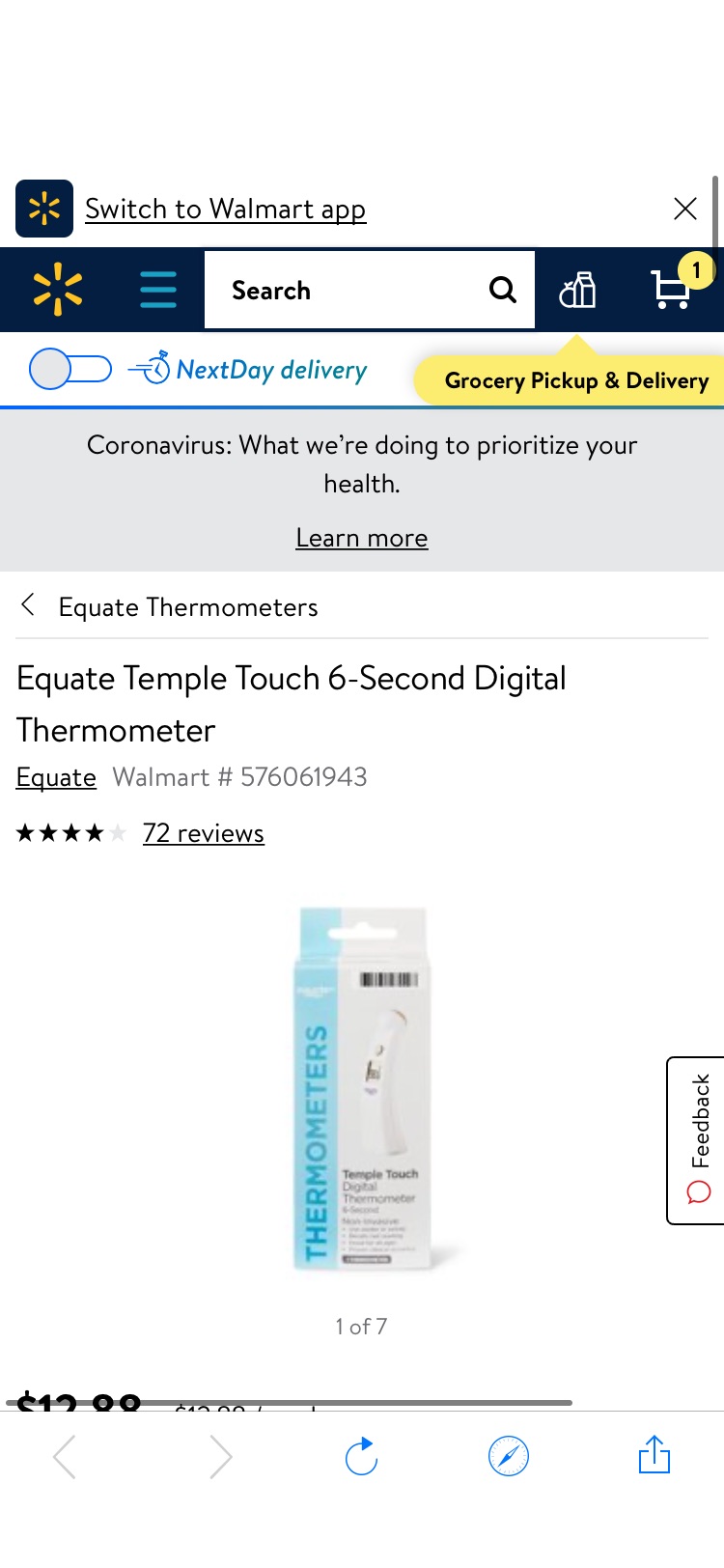 Equate 额温枪Equate Temple Touch 6-Second Digital Thermometer - Walmart.com - Walmart.com